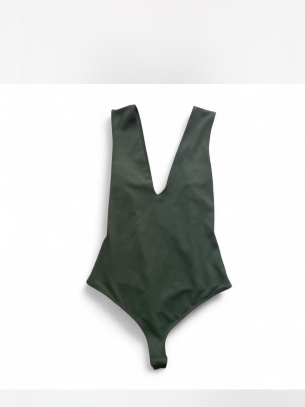 Free People Deep V One-Piece Bodysuit in Dark Green - Picture 4 of 6